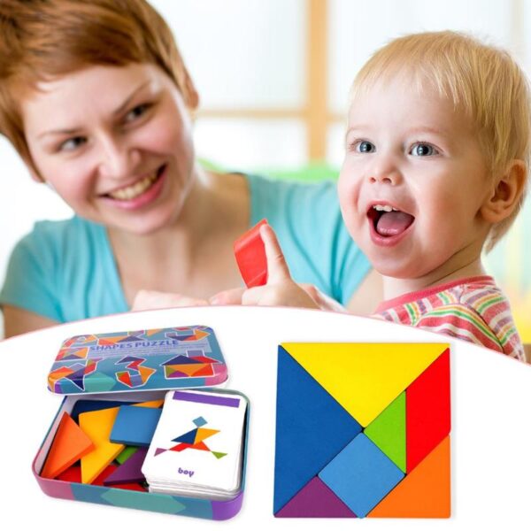 Montessori Pattern Puzzles Tangram Jigsaw Toys Wooden Kids Puzzle Toys Challenge Your IQ Magic Book Set 4