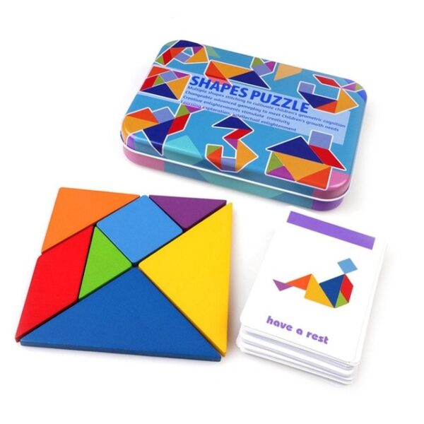 Montessori Pattern Puzzles Tangram Jigsaw Toys Wooden Kids Puzzle Toys Challenge Your IQ Magic Book