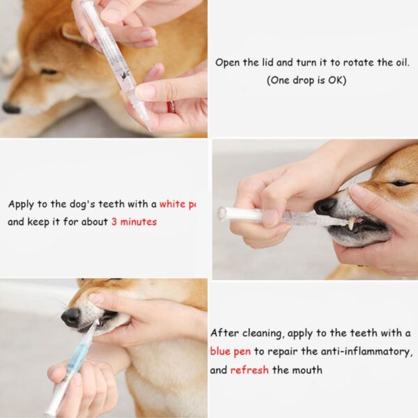 สัตว์เลี้ยงสุนัขทำความสะอาดฟันไวท์เทนนิ่งปากกาทำความสะอาดฟันปากกาสุนัขแมวธรรมชาติพืช Tartar Remover เครื่องมือ 3