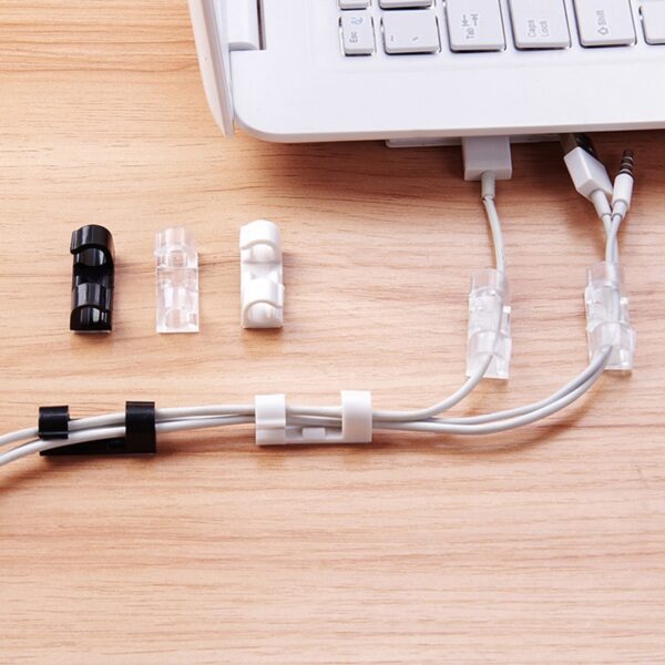 Mpempe akwụkwọ 20 Pcs Cord Wire Cable Plastic Clips Self Adhesive Clamp Organizer Fixer Dls Ụlọ 1
