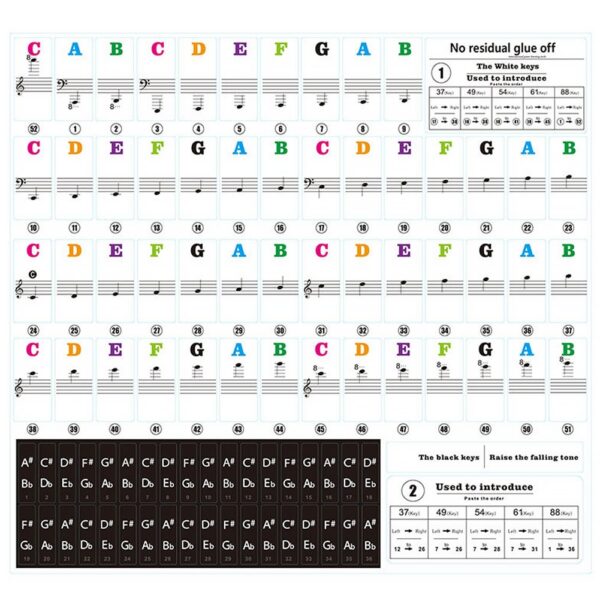 Prozirne odvojive note naljepnica s glazbom naljepnice na klavirskoj klaviri 54 61 ili 88 ključni elektronski klavir 3