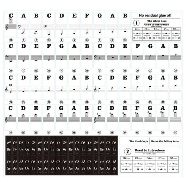 Transparent detachable music decal notes piano keyboard stickers 54 61 or 88 key electronic piano