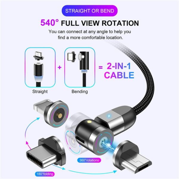 Magnetický USB kabel USLION Rychlé nabíjení kabelu typu C Nabíječka magnetického kabelu Micro USB Mobilní telefon 1