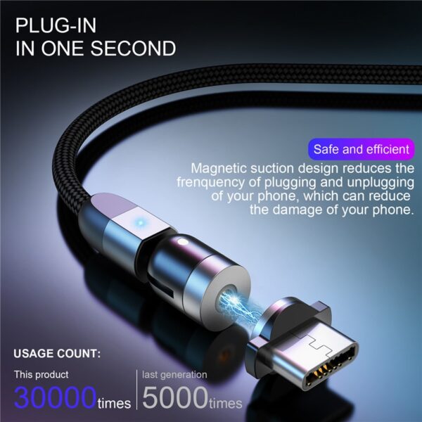 USLION Magnetic USB Cable Ho tjhaja ka Potlako Mofuta oa C Cable Magnet Charger Micro USB Cable Mobile Phone 3