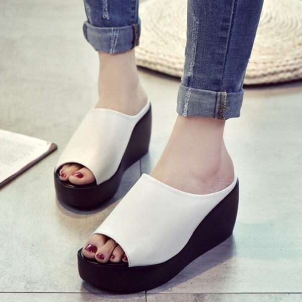 Women Sandals 7 5cm Platform Wedges Women s Shoes Thick Heel Open Peep Toe Sandals Leather 1