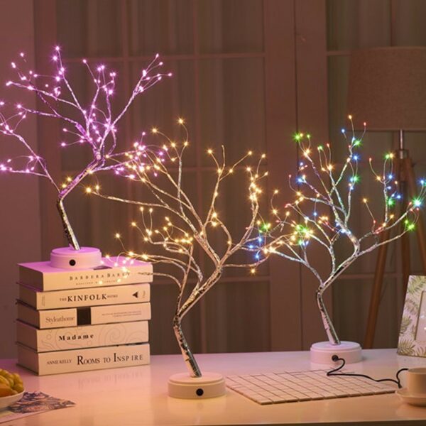 108 LED USB Table Lamp Copper Wire Christmas Fire Tree Night Light Table Lamp Home Desktop 6