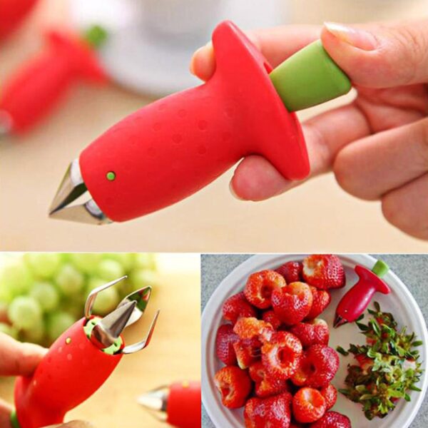 1Pcs Strawberry Huller Fruit Leaf Remover Kitchen Accessories Metal Tomato Stalks Plastic Stem Remover Gadget Kitchen