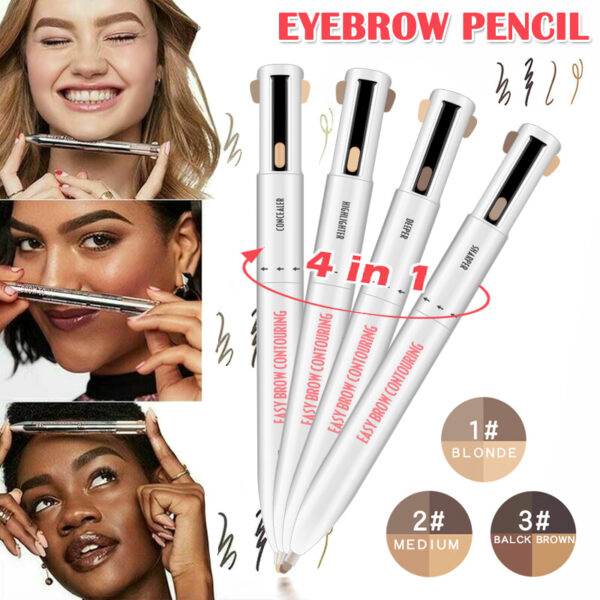 2020 Hot 4 in 1 Easy to Wear Eyebrow Contour Pen Waterproof Defining Highlighting Eye Brow 6