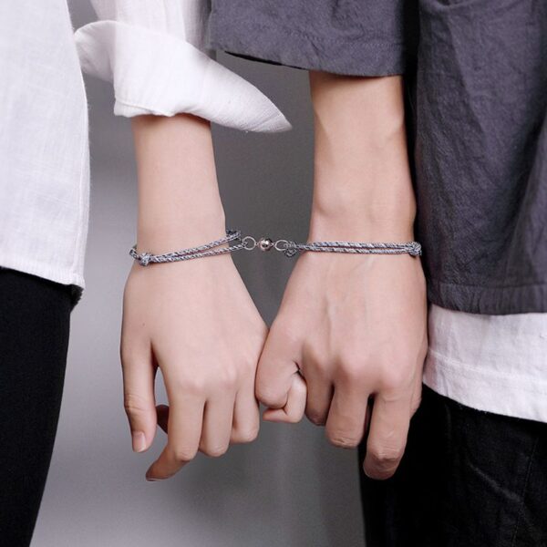 2Pcs Minimalist Lovers Matching Friendship Bracelet Rope Braided Couple Distance Couple Magnetic Bracelet Lover Jewelry 4