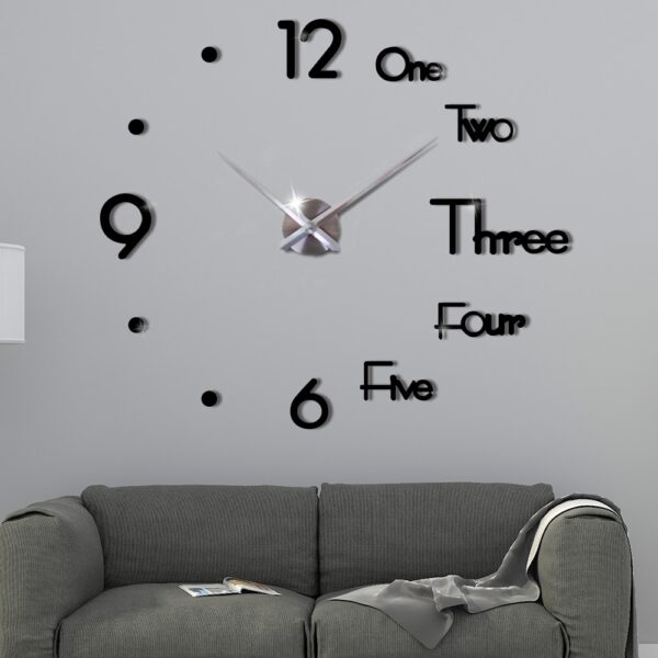 3D DIY Stor veggklokke Moderne Design Silent Wall Sticker Clock Akrylspeil Selvklebende vegg 2