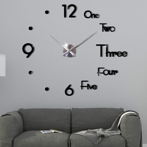 3D DIY Large Wall Clock Modern Design Silent Wall Sticker Clock Acrylic Mirror Self adhesive Wall 2
