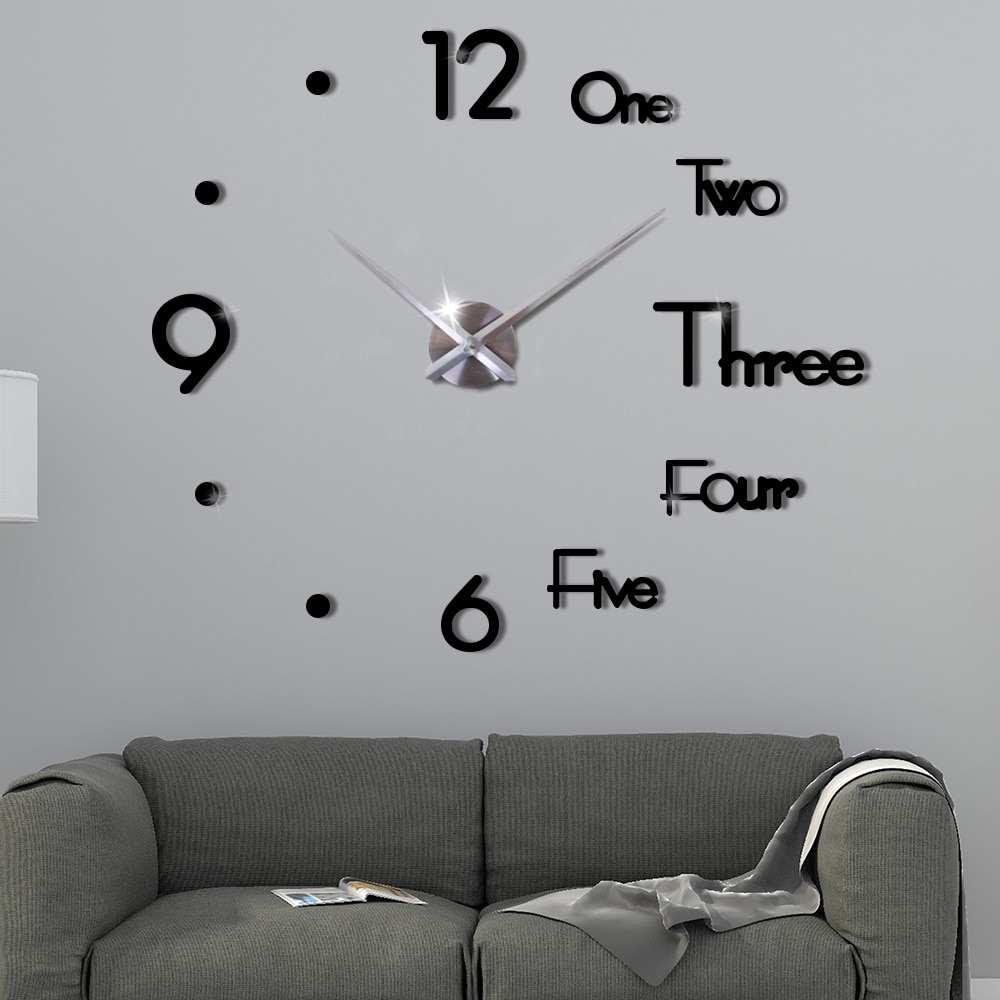 GUFAN Modern Mute DIY Large Wall Clock 3D Sticker Home Office Decor Black Gift 
