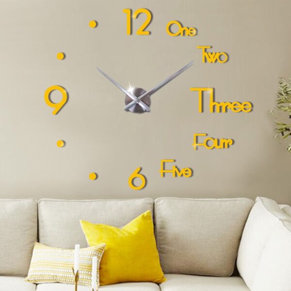 3D DIY Stor veggklokke Moderne Design Silent Wall Sticker Clock Akrylspeil Selvklebende vegg 3