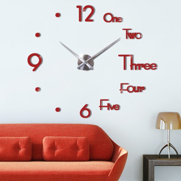 3D DIY Stor veggklokke Moderne Design Silent Wall Sticker Clock Akrylspeil Selvklebende vegg 4
