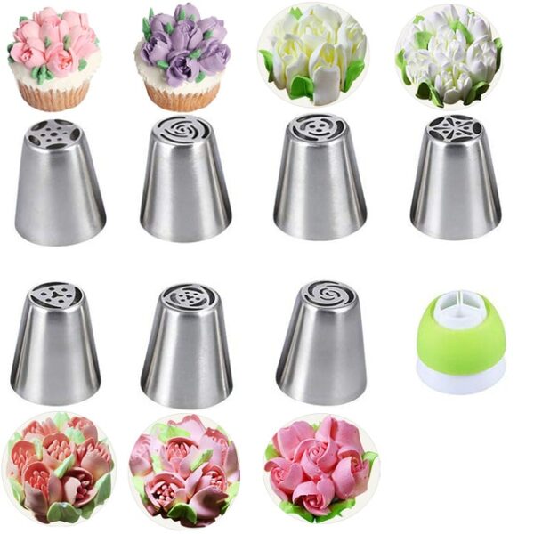 8pcs Russian Pastry Nozzles For Cream Icing Piping Nozzles Cake Decoration Tips Leaf Tulip Rose