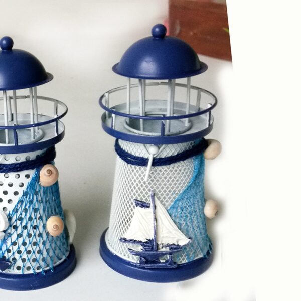 Mediterranean Lighthouse Iron Candle Candlestick Blue White Home Table Decor Drop shipping Independent station supplier festival 3