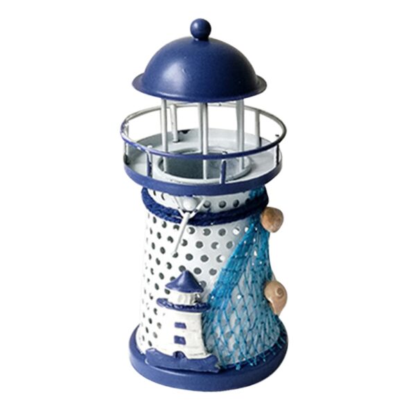 Mediterranean Lighthouse Iron Candle Candlestick Blue White Home Table Decor Drop shipping Independent station supplier festival 4