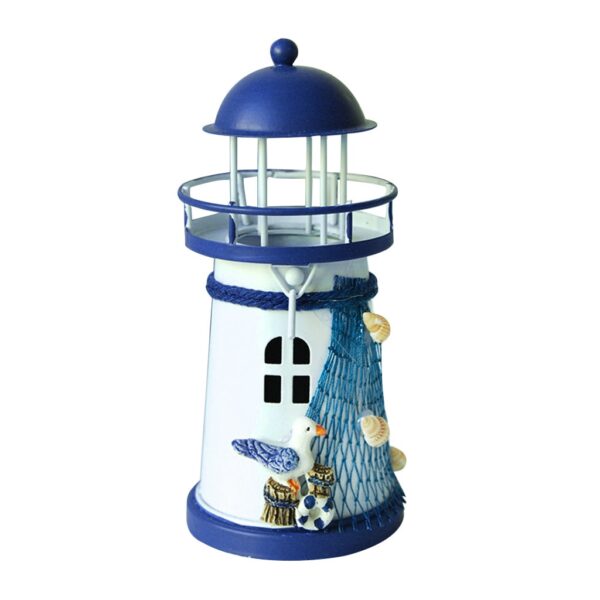 Mediterranean Lighthouse Iron Candle Candlestick Blue White Home Table Decor Paghulog sa pagpadala Independent station supplier festival 5