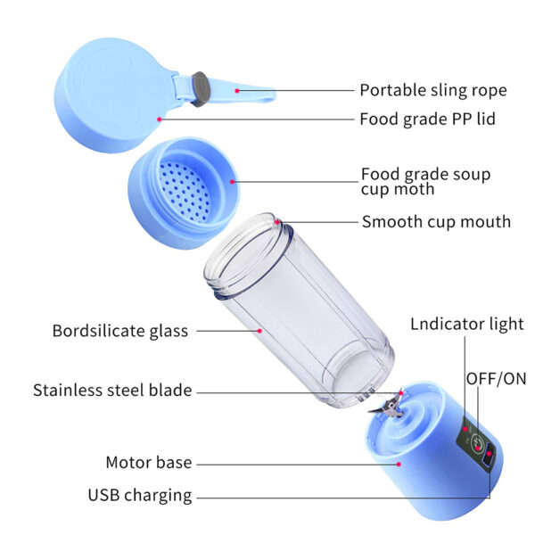 Yeni Varış Taşınabilir Ev USB Şarj Edilebilir 4 Bıçaklı Elektrikli Meyve Sıkacağı Suyu Blender 3