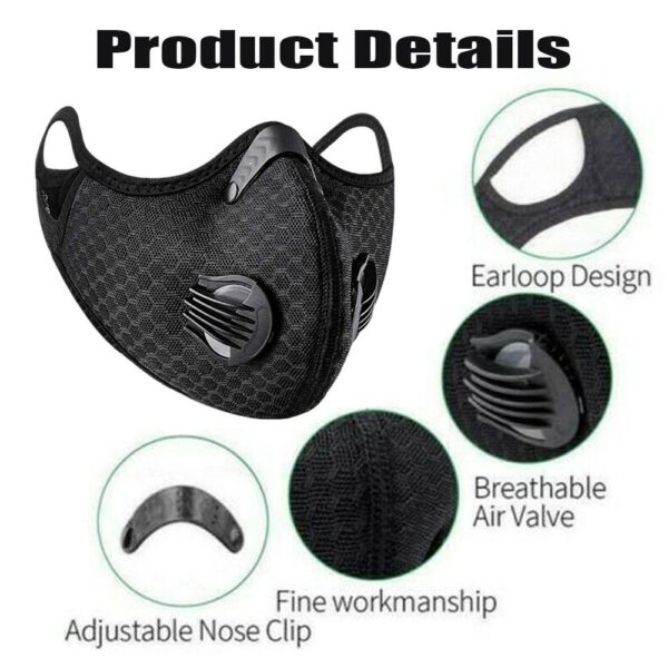 Unisex PM2 5 Mouth Mask nga adunay Valve Respirator Mahugasan nga Magamit Pag-usab Kalalakin-an Babaye Dili Dustproof Riding Mouth muffle 3