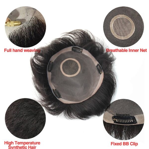 WTB Man Toupee With high temperature silk synthesis Hair Material Hair Hand made Topper Hairpiece Top 2
