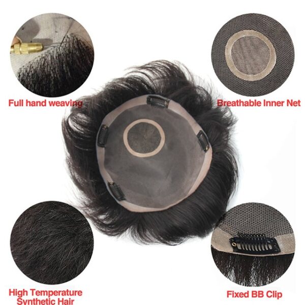 WTB Man Toupee Kalayan sintésis sutra suhu luhur Bahan Rambut Rambut Didamel Tangan Topper Hairpiece Top 2