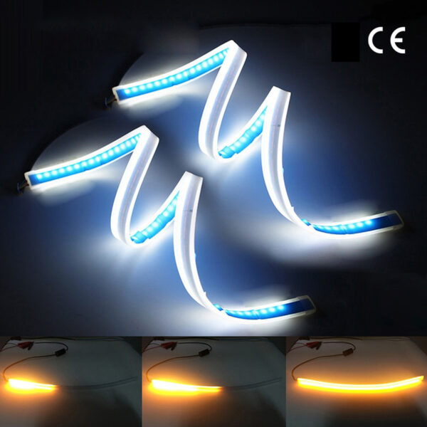 2PCS 60cm Waterproof Flexible Universal Car led DRL Daytime Running Light Flow Runs Headlight LED Strip 6