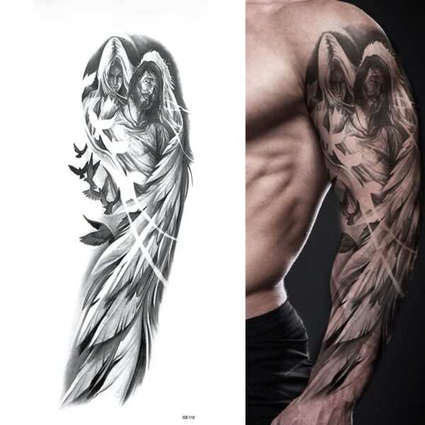 Full Arm Temporary Tattoo Double Gun Female Waterproof Temporary Tattoo Stickers for Men Women Adults Kids 5