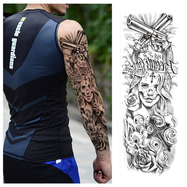 Full Arm Temporary Tattoo Double Gun Female Waterproof Temporary Tattoo Stickers for Men Women Adults Kids