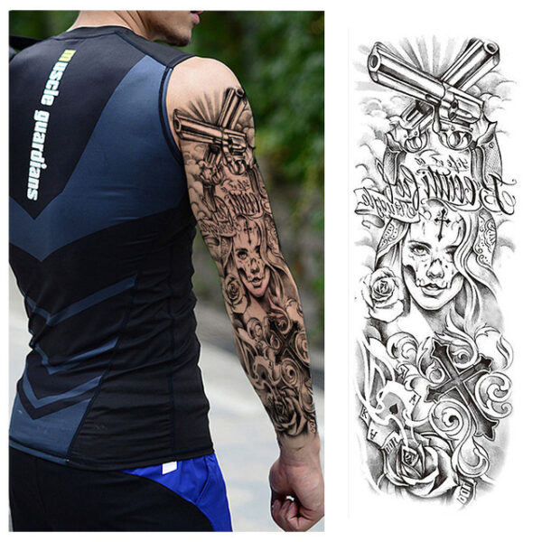 Full Arm Temporary Tattoo Double Gun Female Waterproof Temporary Tattoo Stickers for Men Women Adults