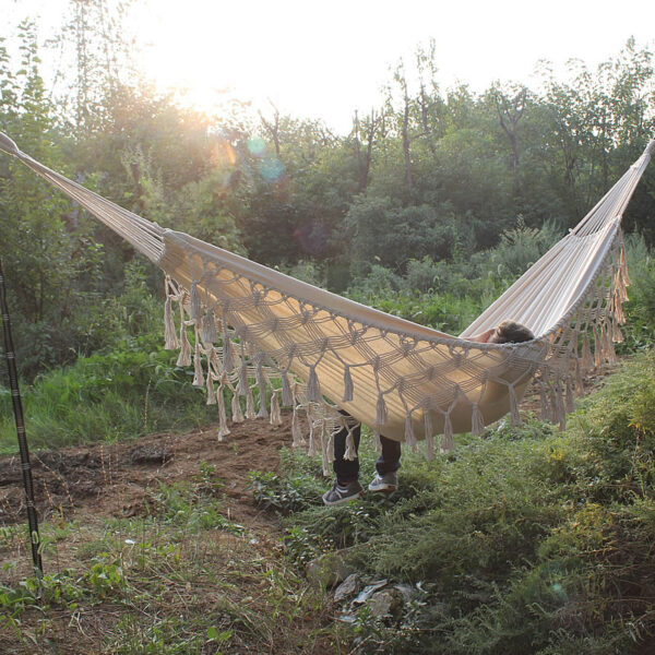 Duyan Boho Dakong Brazilian Macrame Fringe 2 Tawo Doble nga Deluxe Hammock Swing Net Chair sa sulud nga nagbitay 1