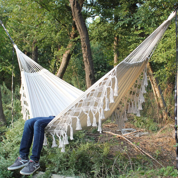 Duyan Boho Dakong Brazilian Macrame Fringe 2 Tawo Doble nga Deluxe Hammock Swing Net Chair sa sulud nga nagbitay 2