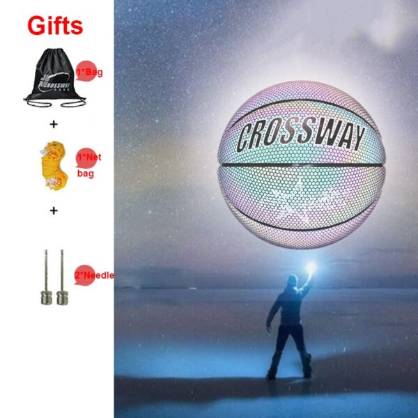 Holographic Reflective Basketball Ball Wear Resistant Luminous Night Light Ball Basketball Glowing Basketball Ball With Bag 1