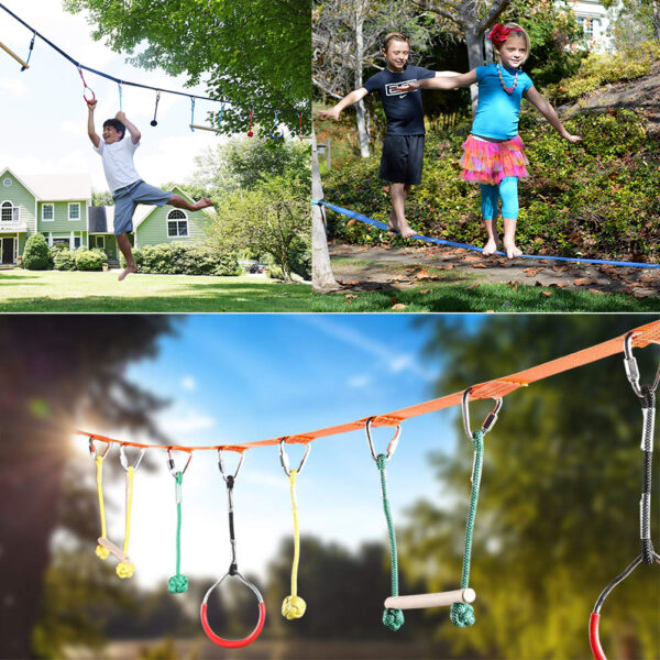 Ninja Line Hanging Obstacle Course Ninja Warrior Training Equipment para sa mga Bata 12m Slackline Monkey Bars Gymnastic 5