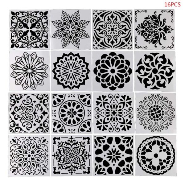 OOTDTY 16pcs set Mandala Stencil Drawing Template Ruler Stencils For Painting Board DIY Album Decor