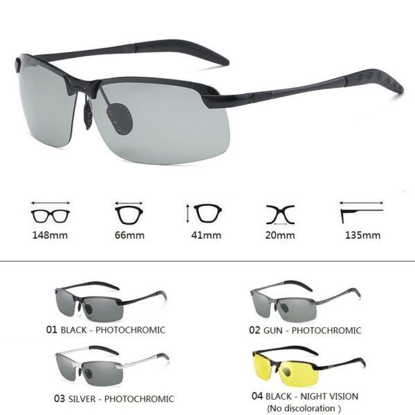 Photochromic Sunglasses Mga Lalaki nga Polarized Driving Chameleon Salamin Lalaki Pagbag-o sa Kolor Sunglasses Adlaw Adlaw Gabii Panan-awon Driver 4