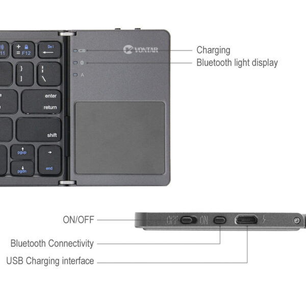 Portable Folding Bluetooth Mini Keyboard Foldable Wireless Klavye Touchpad Russian En Keypad alang sa IOS Android Windows 2