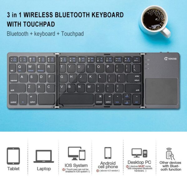 Pārnēsājama saliekama Bluetooth mini tastatūra salokāma bezvadu Klavye skārienpaliktnis krievu en tastatūra operētājsistēmai IOS Android Windows 5