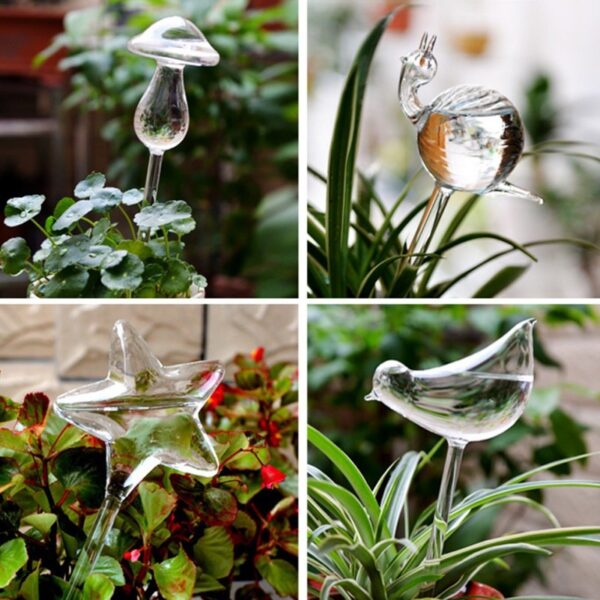 12 Shapes Glass Automatic Self Watering Bird Watering Cans Flowers Plant Decorative Clear Glass Watering Device 1