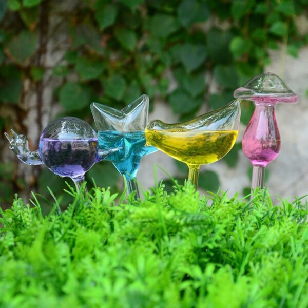 12 Shapes Glass Automatic Self Watering Bird Watering Cans Flowers Plant Decorative Clear Glass Watering Device 3