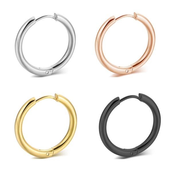 2PC Set Stainless Steel Anting Hoop Leutik pikeun Awéwé Lalaki Emas Hideung Circle Ceuli Cincin Anting 2