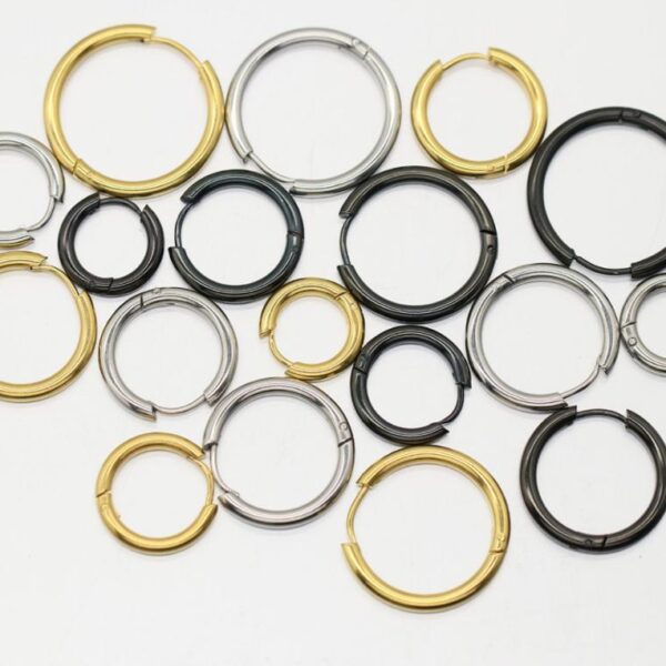 2PC Set Stainless Steel Small Hoop Earrings for Women Men Gold Black Circle Ear Ring Earrings 4