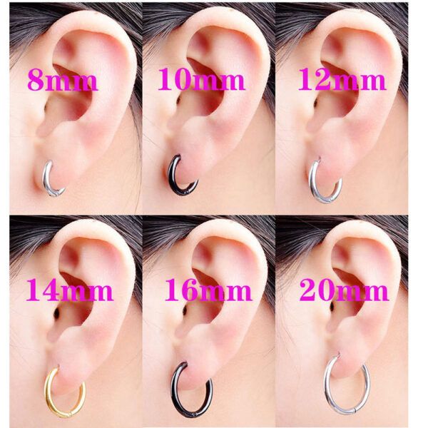 2PC महिला पुरुषों के लिए स्टेनलेस स्टील छोटे घेरा कान की बाली सेट गोल्ड ब्लैक सर्कल कान की अंगूठी बालियां