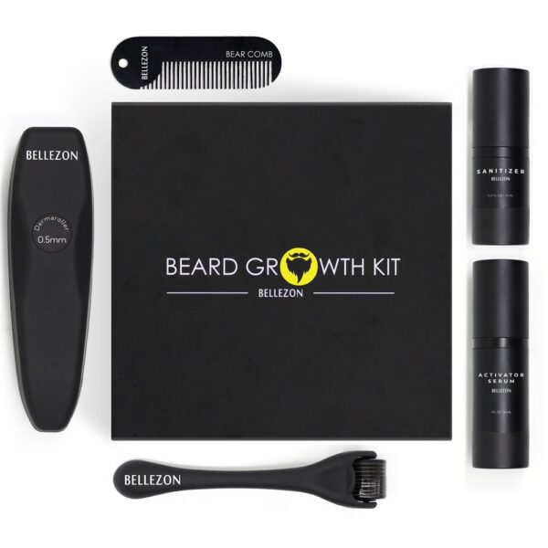 Set da 4 pezzi Kit per la crescita della barba Barbe Set per potenziare la crescita dei capelli Olio essenziale per la crescita nutriente della barba 1