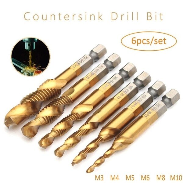 6pcs M3 M10 Screw Tap Drill Bits Hss Taps Countersink Deburr Set Metric Combination Bit Taas 1