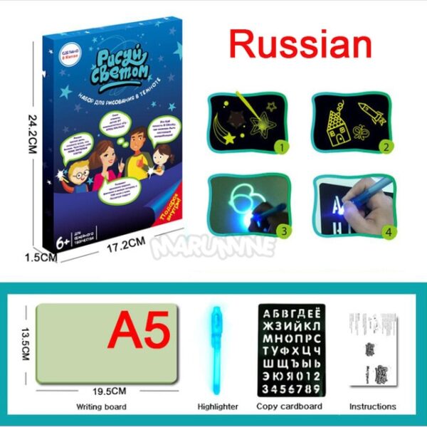 A3 A4 A5 Magic Luminous Drawing Board Draw With Light Fun Sketchpad Board Fluorescent Pen Russian 7.jpg 640x640 7