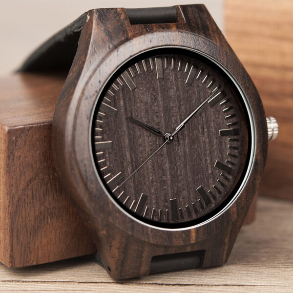 BOBOBIRD Engraved Men Watches Custom Wood Watch Engrave Ebony Leather Handsome Gift Anniversary Groosman Gifts 3