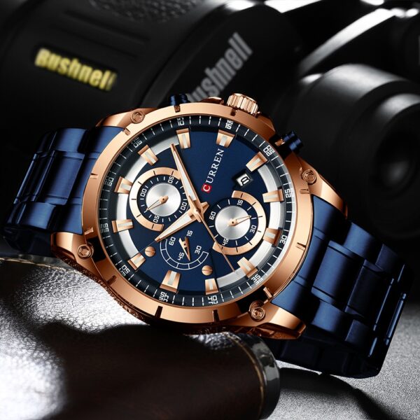CURREN New Fashion Mens Watches with Stainless Steel Top Brand Luxury Sports Chronograph Quartz Watch Men 3