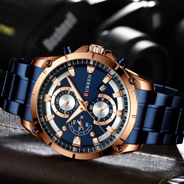 CURREN New Fashion Mens Watches with Stainless Steel Top Brand Luxury Sports Chronograph Quartz Watch Men 4