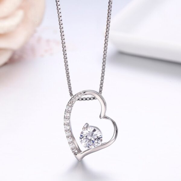 Cute nga 925 Sterling Silver Cluster CZ Love Peach Heart Round Stone Pinente Pendant Necklace Women Girls 3